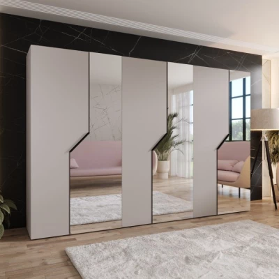 Breiter Spiegelschrank 300 cm ELIRA 2 - Kaschmir / schwarze Griffe