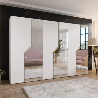 Breiter Spiegelschrank 300 cm ELIRA 2 - weiß / goldene Griffe