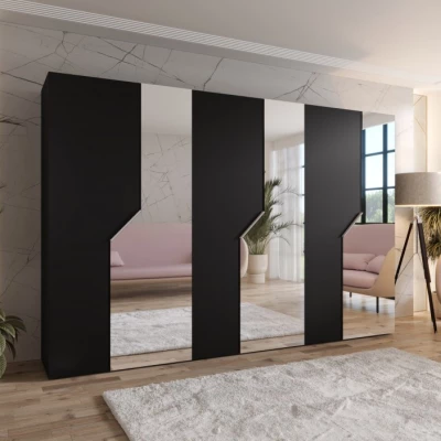 Breiter Spiegelschrank 300 cm ELIRA 2 - schwarz / kaschmirfarbene Griffe