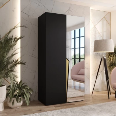 Kleiderschrank mit Spiegel, 100 cm, SORAYA 2 – schwarz/goldener Griff