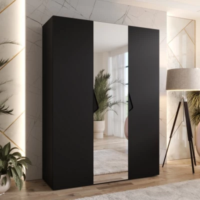Dreitüriger Kleiderschrank 150 cm AMARIS 2 - schwarz / schwarze Griffe