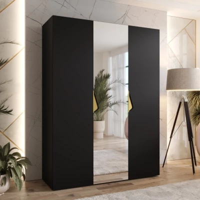 Dreitüriger Kleiderschrank 150 cm AMARIS 2 - schwarz / goldene Griffe