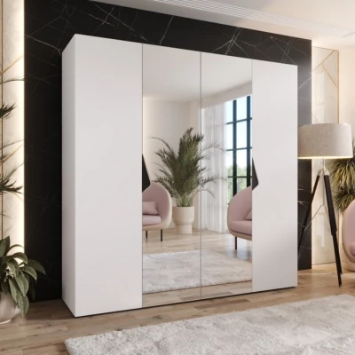 Viertüriger Spiegelschrank 200 cm AMARIS 2 - weiß / schwarze Griffe