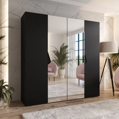 Viertüriger Spiegelschrank 200 cm AMARIS 2 - schwarz / schwarze Griffe