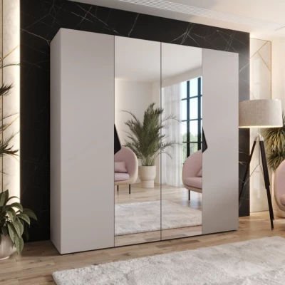 Viertüriger Spiegelschrank 200 cm AMARIS 2 - Kaschmir / schwarze Griffe