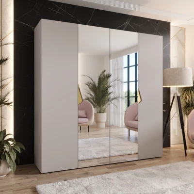 Viertüriger Spiegelschrank 200 cm AMARIS 2 - Kaschmir / goldene Griffe