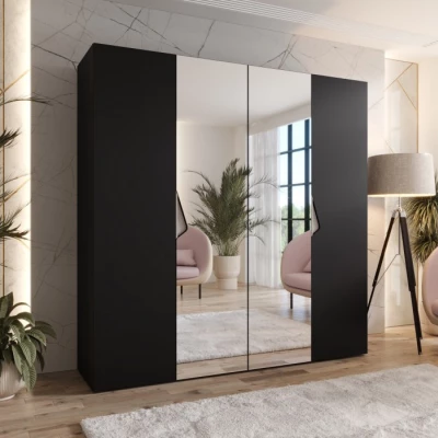 Viertüriger Spiegelschrank 200 cm AMARIS 2 - Griffe schwarz / Kaschmir