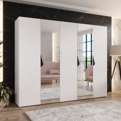 Breiter Kleiderschrank 250 cm AMARIS 2 mit Spiegel - weiß / schwarze Griffe