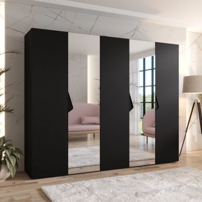 Breiter Kleiderschrank 250 cm AMARIS 2 mit Spiegel - schwarz / schwarze Griffe