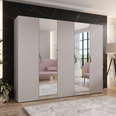 Breiter Kleiderschrank 250 cm AMARIS 2 mit Spiegel - Kaschmir / Kaschmirgriffe