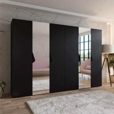 Eleganter Spiegelschrank 300 cm AMARIS 2 - schwarz / schwarze Griffe