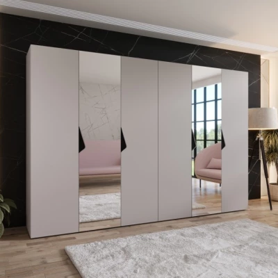 Eleganter Spiegelschrank 300 cm AMARIS 2 - Kaschmir / schwarze Griffe