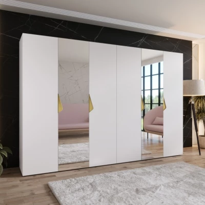 Eleganter Spiegelschrank 300 cm AMARIS 2 - weiß / goldene Griffe