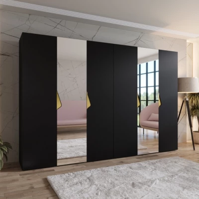 Eleganter Spiegelschrank 300 cm AMARIS 2 - schwarz / goldene Griffe