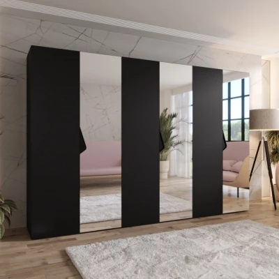 Großer Spiegelschrank 300 cm AMARIS 2 - schwarz / schwarze Griffe