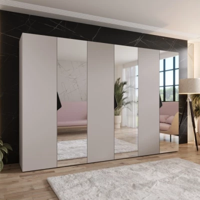 Großer Spiegelschrank 300 cm AMARIS 2 - Kaschmir / schwarze Griffe