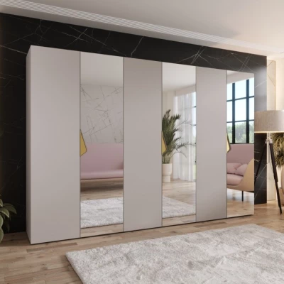 Großer Spiegelschrank 300 cm AMARIS 2 - Kaschmir / goldene Griffe