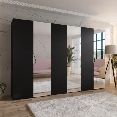 Großer Spiegelschrank 300 cm AMARIS 2 - schwarze/kaschmirfarbene Griffe
