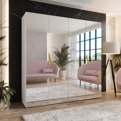 Viertüriger Spiegelschrank 200 cm AMARIS 3 - weiß / goldene Griffe