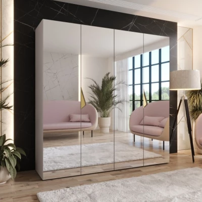 Viertüriger Spiegelschrank 200 cm AMARIS 3 - Kaschmir / goldene Griffe