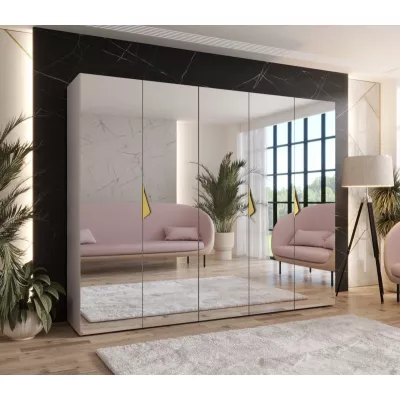 Breiter Kleiderschrank 250 cm AMARIS 3 mit Spiegel - Kaschmir / goldene Griffe