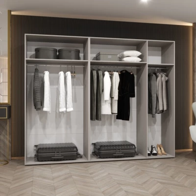 Breiter Kleiderschrank 250 cm AMARIS 3 mit Spiegel - weiß / Griffe aus Kaschmir