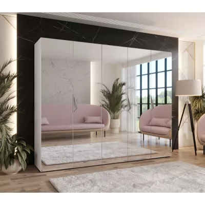 Breiter Kleiderschrank 250 cm AMARIS 3 mit Spiegel - weiß / Griffe aus Kaschmir