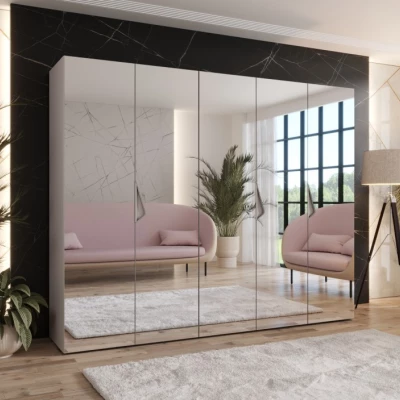 Breiter Kleiderschrank 250 cm AMARIS 3 mit Spiegel - Kaschmir / Kaschmirgriffe