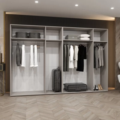 Spiegelschrank mit sechs Türen, 300 cm, AMARIS 3 - Kaschmir / schwarze Griffe