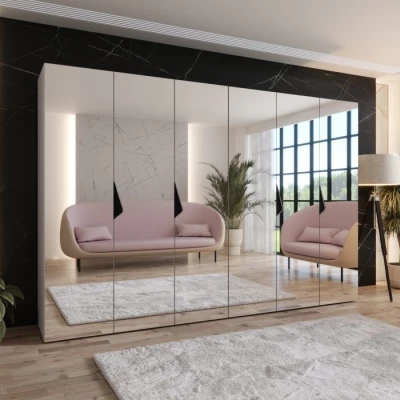 Spiegelschrank mit sechs Türen, 300 cm, AMARIS 3 - Kaschmir / schwarze Griffe