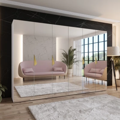 Spiegelschrank mit sechs Türen, 300 cm, AMARIS 3 - weiß / goldene Griffe