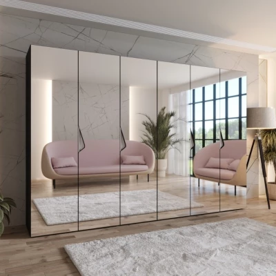 Spiegelschrank mit sechs Türen, 300 cm, AMARIS 3 - Griffe schwarz/kaschmir