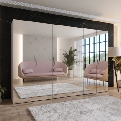 Spiegelschrank mit sechs Türen, 300 cm, AMARIS 3 - Kaschmir / Kaschmirgriffe