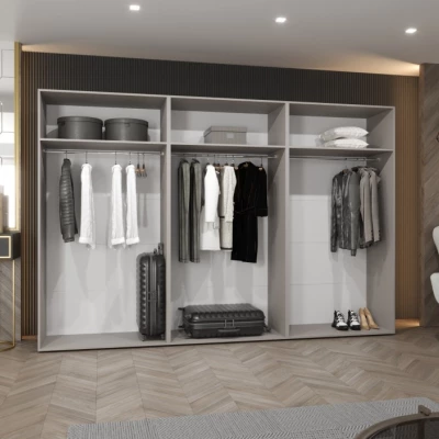 Großer Spiegelschrank 300 cm AMARIS 3 - weiß / schwarze Griffe