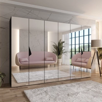 Großer Spiegelschrank 300 cm AMARIS 3 - schwarz / schwarze Griffe