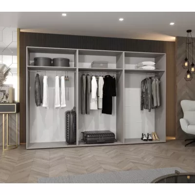Großer Spiegelschrank 300 cm AMARIS 3 - Kaschmir / schwarze Griffe