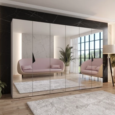 Großer Spiegelschrank 300 cm AMARIS 3 - Kaschmir / schwarze Griffe