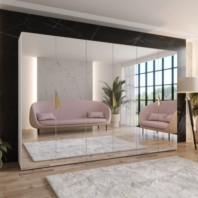 Großer Spiegelschrank 300 cm AMARIS 3 - weiß / goldene Griffe