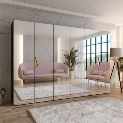 Großer Spiegelschrank 300 cm AMARIS 3 - schwarz / goldene Griffe