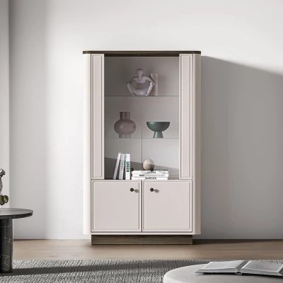 Niedrige Glasvitrine ARLENA - Eiche / Kaschmir