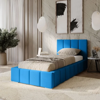 Gepolstertes Einzelbett 80x200 mit Stauraum BURKE - blau