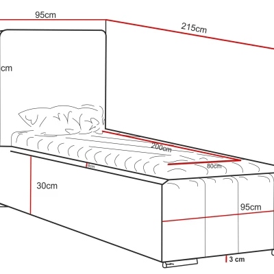 Gepolstertes Einzelbett 80x200 mit Stauraum BURKE - rot