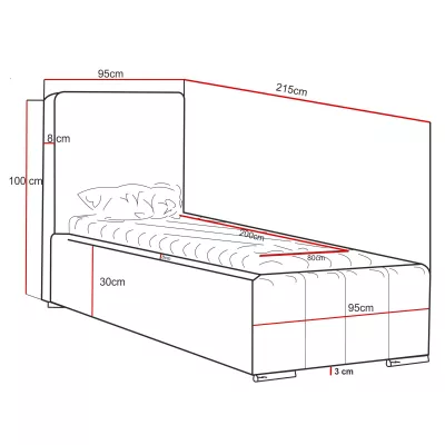 Gepolstertes Einzelbett 80x200 mit Stauraum BURKE - rot