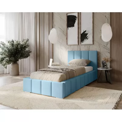 Gepolstertes Einzelbett 80x200 mit Stauraum BURKE - hellblau