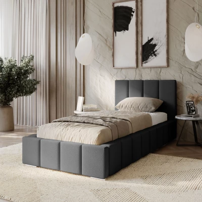 Gepolstertes Einzelbett 90x200 mit Stauraum BURKE - Stahlgrau