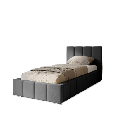 Gepolstertes Einzelbett 90x200 mit Stauraum BURKE - Stahlgrau