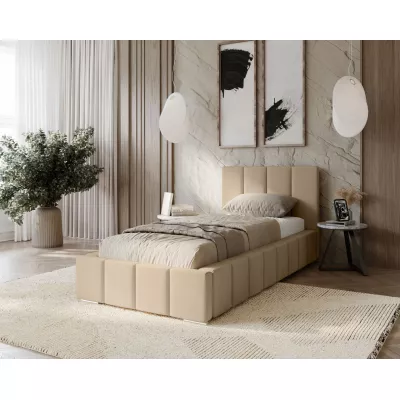Gepolstertes Einzelbett 90x200 mit Stauraum BURKE - Creme