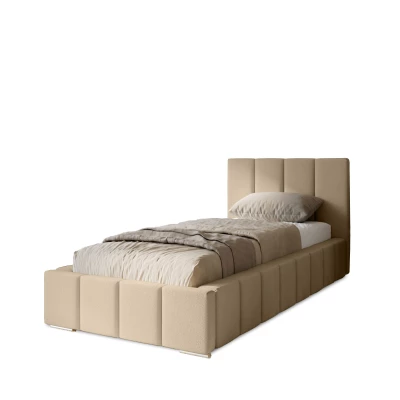 Gepolstertes Einzelbett 90x200 mit Stauraum BURKE - Creme