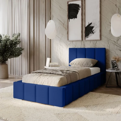 Gepolstertes Einzelbett 90x200 mit Stauraum BURKE - dunkelblau