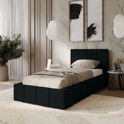 Gepolstertes Einzelbett 90x200 mit Stauraum BURKE - schwarz